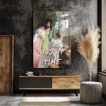 Gossip Time Vintage Sanatsal Cam Tablo - Neşeli Duvar Dekoru - Glazella