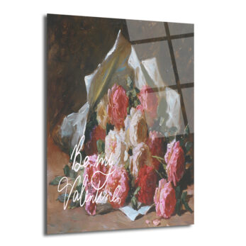 Be My Valentine Romantik Gül Buketi Sanatsal Cam Tablo - Glazella