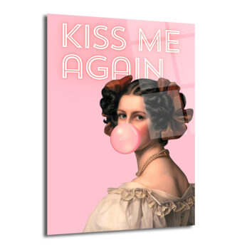 Kiss Me Again Balonlu Kız Modern Cam Tablo - Pop Art Duvar Sanatı - Glazella
