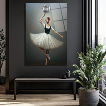 Balerin ve Disko Topu Modern Sanat Cam Tablo - Glazella Balerin ve Disko Topu Modern Sanat Cam Tablo - Glazella