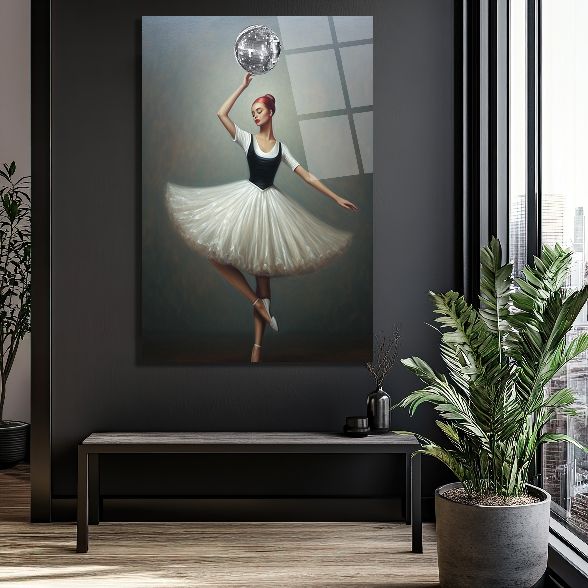 Balerin ve Disko Topu Modern Sanat Cam Tablo - Glazella Balerin ve Disko Topu Modern Sanat Cam Tablo - Glazella