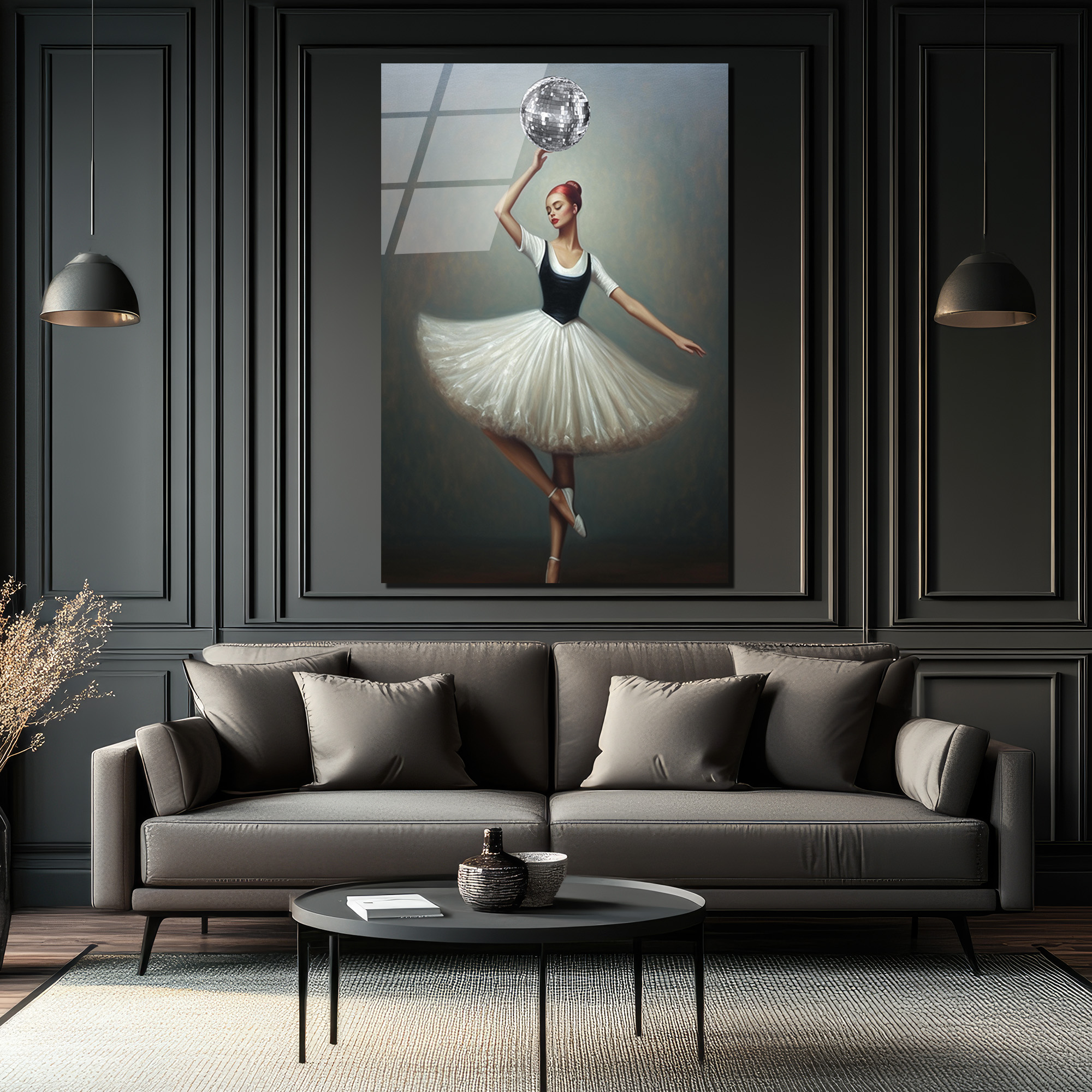Balerin ve Disko Topu Modern Sanat Cam Tablo - Glazella Balerin ve Disko Topu Modern Sanat Cam Tablo - Glazella