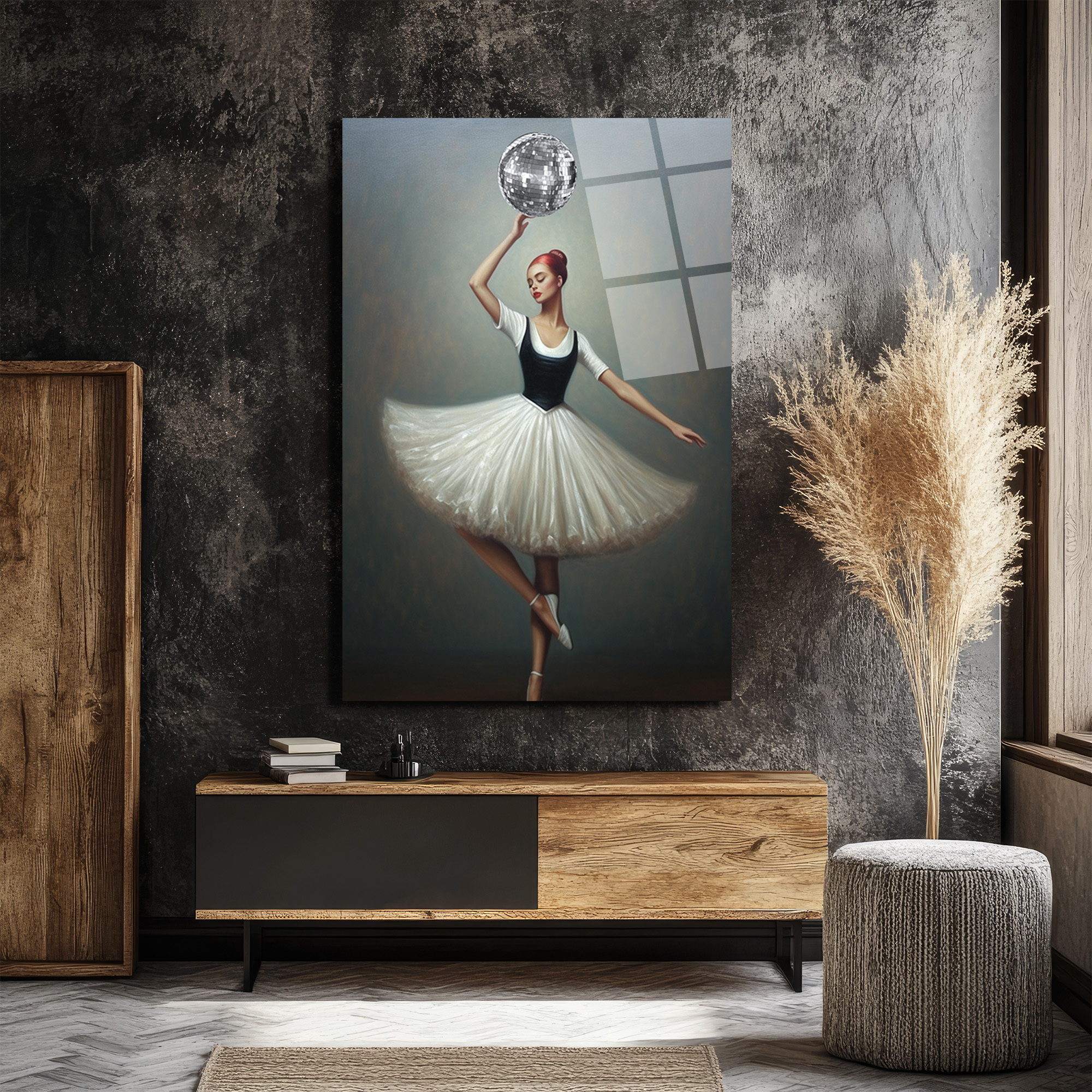 Balerin ve Disko Topu Modern Sanat Cam Tablo - Glazella Balerin ve Disko Topu Modern Sanat Cam Tablo - Glazella