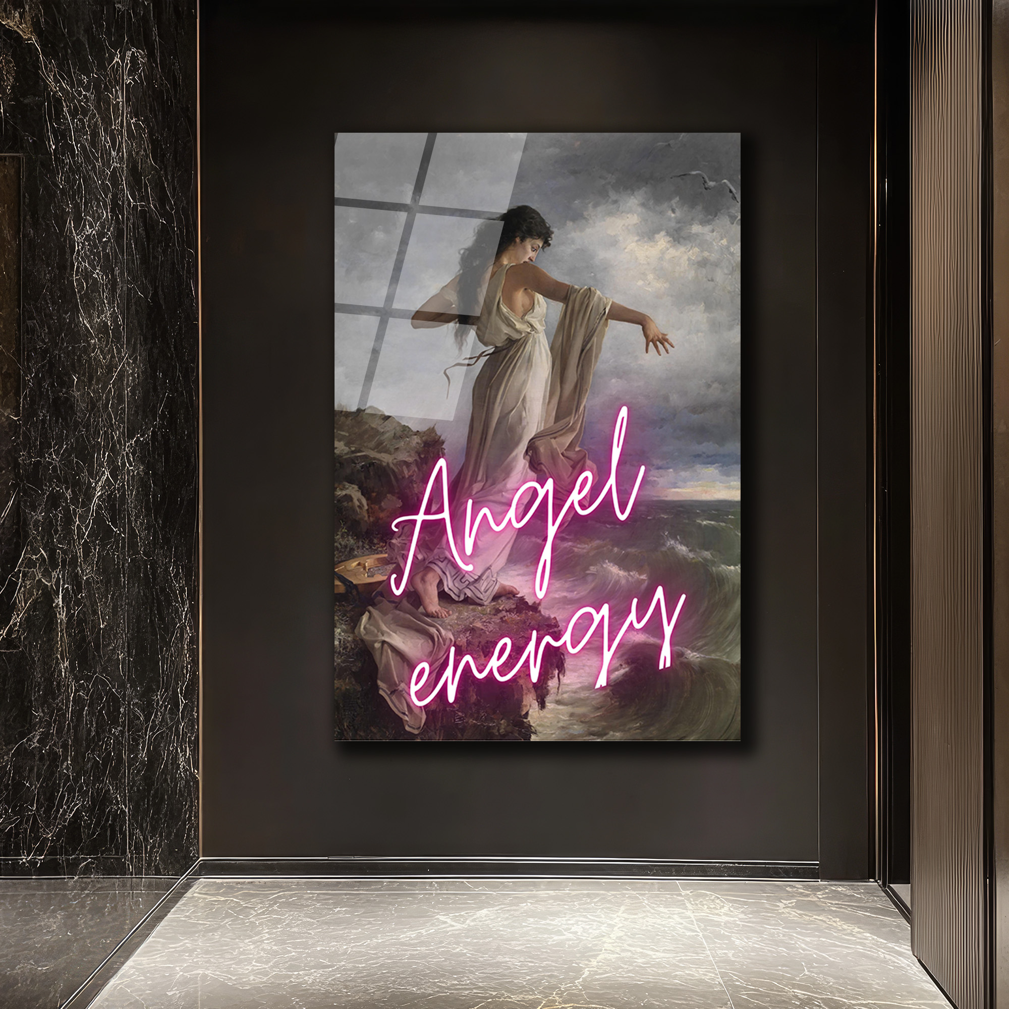 Melek Enerjisi Neon Klasik Sanat Cam Tablo - Glazella Melek Enerjisi Neon Klasik Sanat Cam Tablo - Glazella