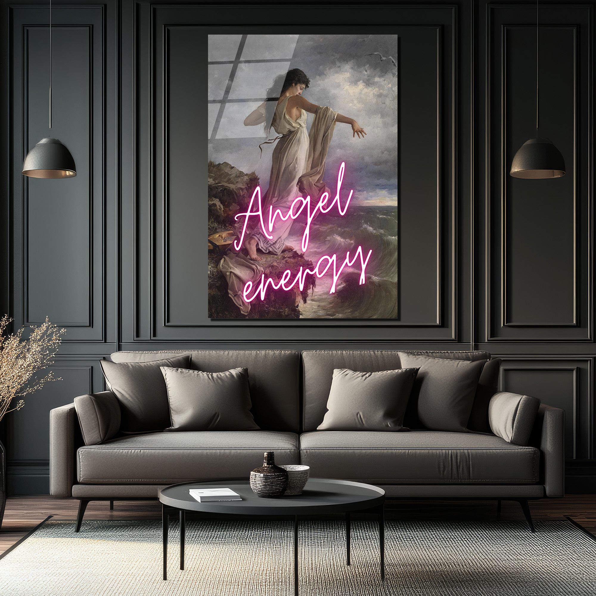 Melek Enerjisi Neon Klasik Sanat Cam Tablo - Glazella Melek Enerjisi Neon Klasik Sanat Cam Tablo - Glazella