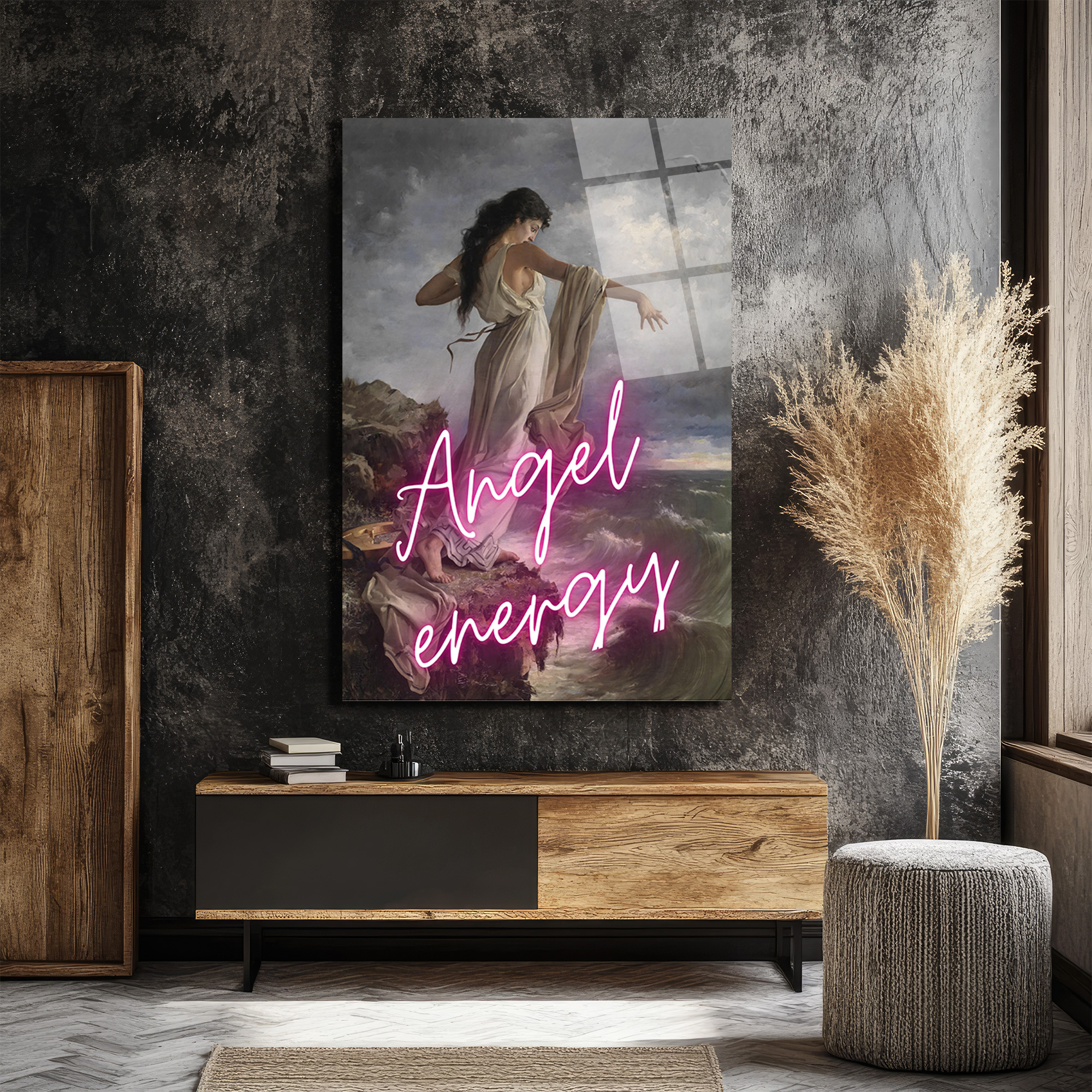 Melek Enerjisi Neon Klasik Sanat Cam Tablo - Glazella Melek Enerjisi Neon Klasik Sanat Cam Tablo - Glazella