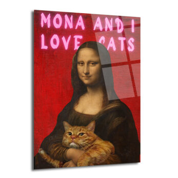 Mona ve Kedisi 'I Love Cats' Temalı Pop Art Cam Tablo - Glazella