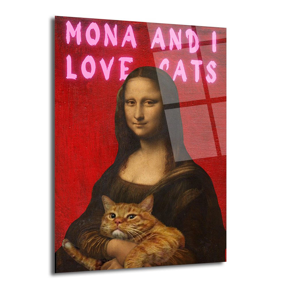 Mona ve Kedisi 'I Love Cats' Temalı Pop Art Cam Tablo - Glazella Mona ve Kedisi 'I Love Cats' Temalı Pop Art Cam Tablo - Glazella