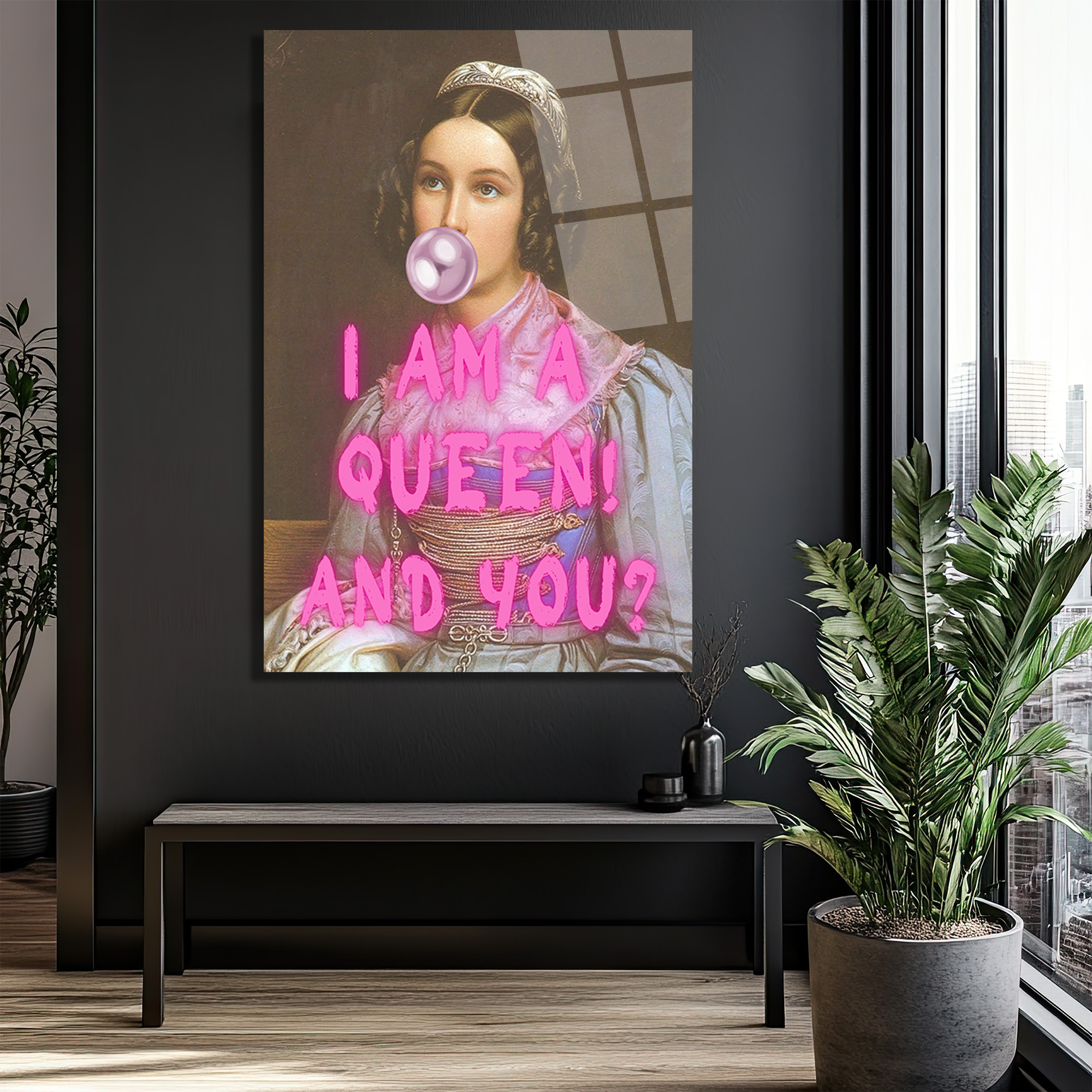 Kraliçe Benim! Bubblegum Pop Art Cam Tablo - Modern Duvar Dekoru - Glazella Kraliçe Benim! Bubblegum Pop Art Cam Tablo - Modern Duvar Dekoru - Glazella