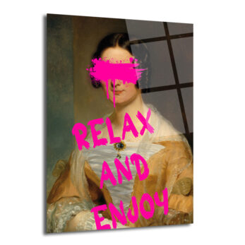 Relax and Enjoy Neon Pembe Graffiti Klasik Portre Cam Tablo - Glazella