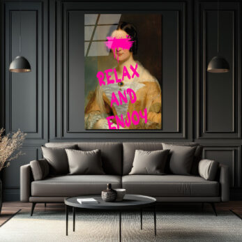 Relax and Enjoy Neon Pembe Graffiti Klasik Portre Cam Tablo - Glazella