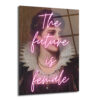 The Future Is Female Neon Yazılı Vintage Portre Cam Tablo - Glazella The Future Is Female Neon Yazılı Vintage Portre Cam Tablo - Glazella