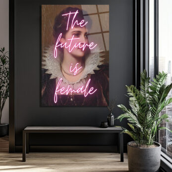 The Future Is Female Neon Yazılı Vintage Portre Cam Tablo - Glazella The Future Is Female Neon Yazılı Vintage Portre Cam Tablo - Glazella