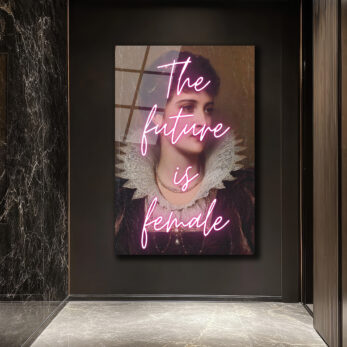 The Future Is Female Neon Yazılı Vintage Portre Cam Tablo - Glazella The Future Is Female Neon Yazılı Vintage Portre Cam Tablo - Glazella
