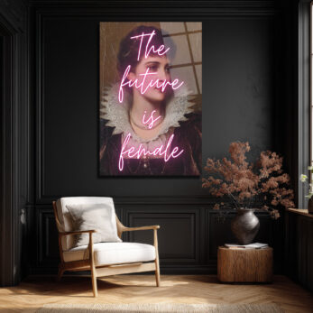 The Future Is Female Neon Yazılı Vintage Portre Cam Tablo - Glazella The Future Is Female Neon Yazılı Vintage Portre Cam Tablo - Glazella
