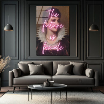 The Future Is Female Neon Yazılı Vintage Portre Cam Tablo - Glazella The Future Is Female Neon Yazılı Vintage Portre Cam Tablo - Glazella