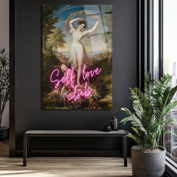Self Love Club Neon Temalı Klasik Sanat Cam Tablo - Glazella Self Love Club Neon Temalı Klasik Sanat Cam Tablo - Glazella