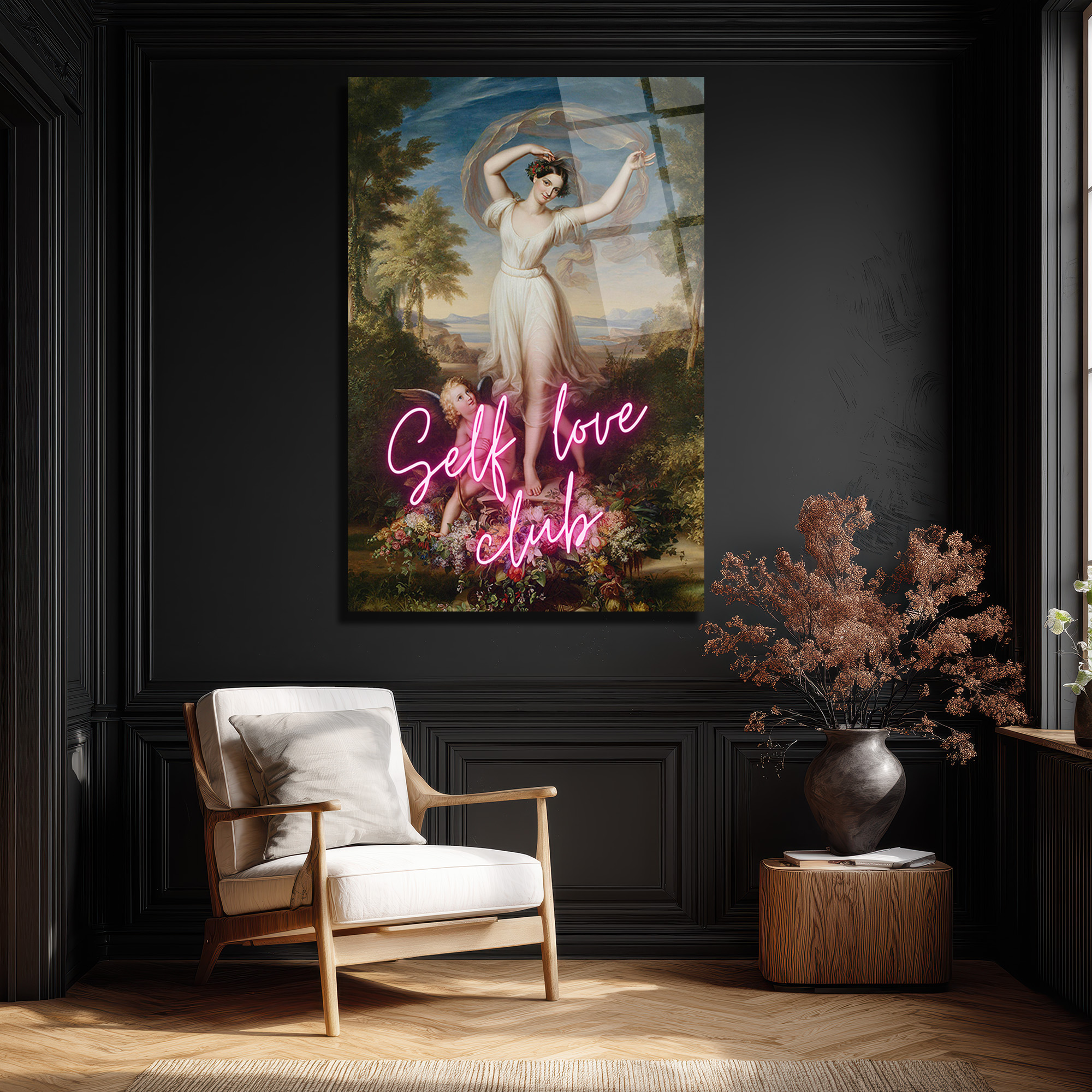 Self Love Club Neon Temalı Klasik Sanat Cam Tablo - Glazella Self Love Club Neon Temalı Klasik Sanat Cam Tablo - Glazella