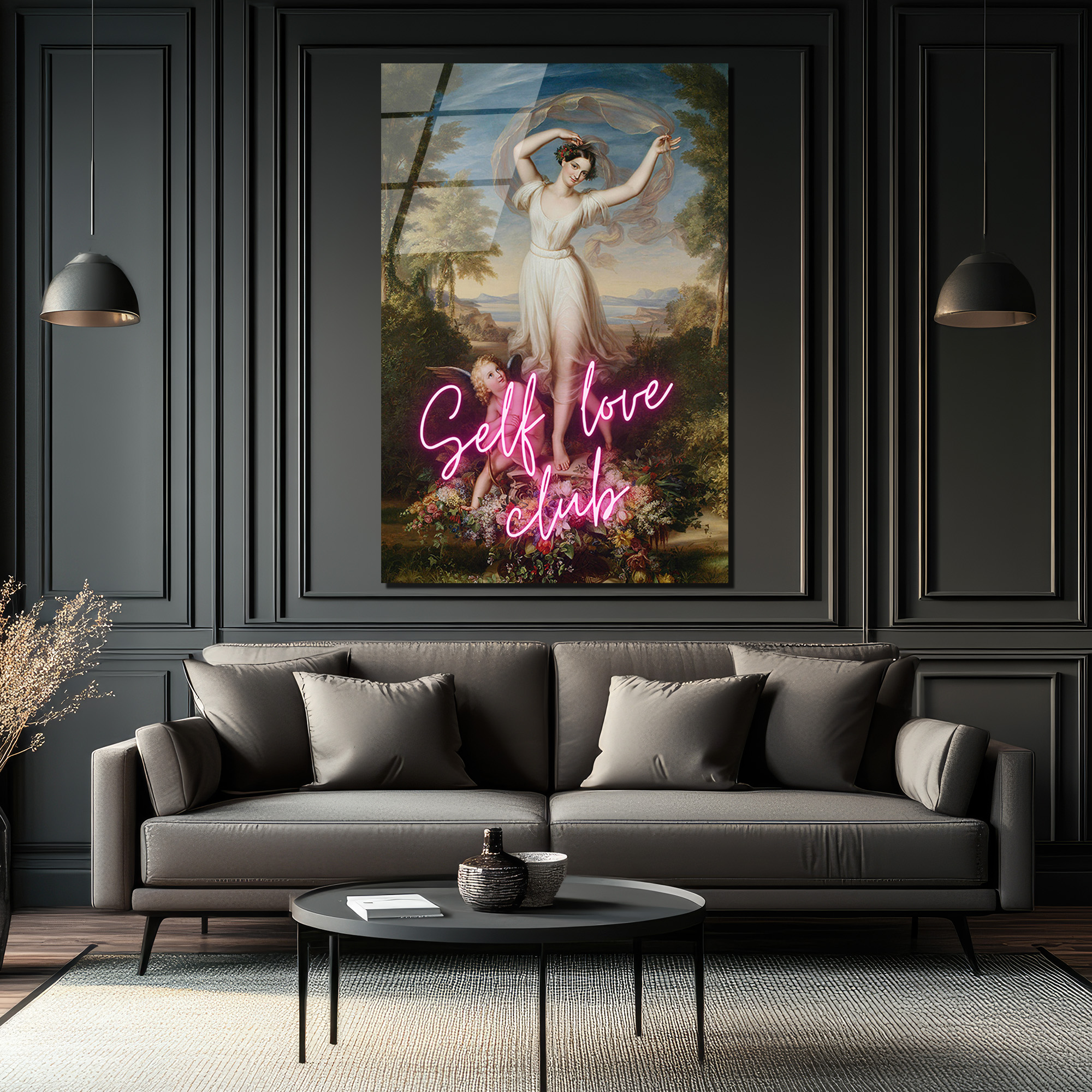 Self Love Club Neon Temalı Klasik Sanat Cam Tablo - Glazella Self Love Club Neon Temalı Klasik Sanat Cam Tablo - Glazella