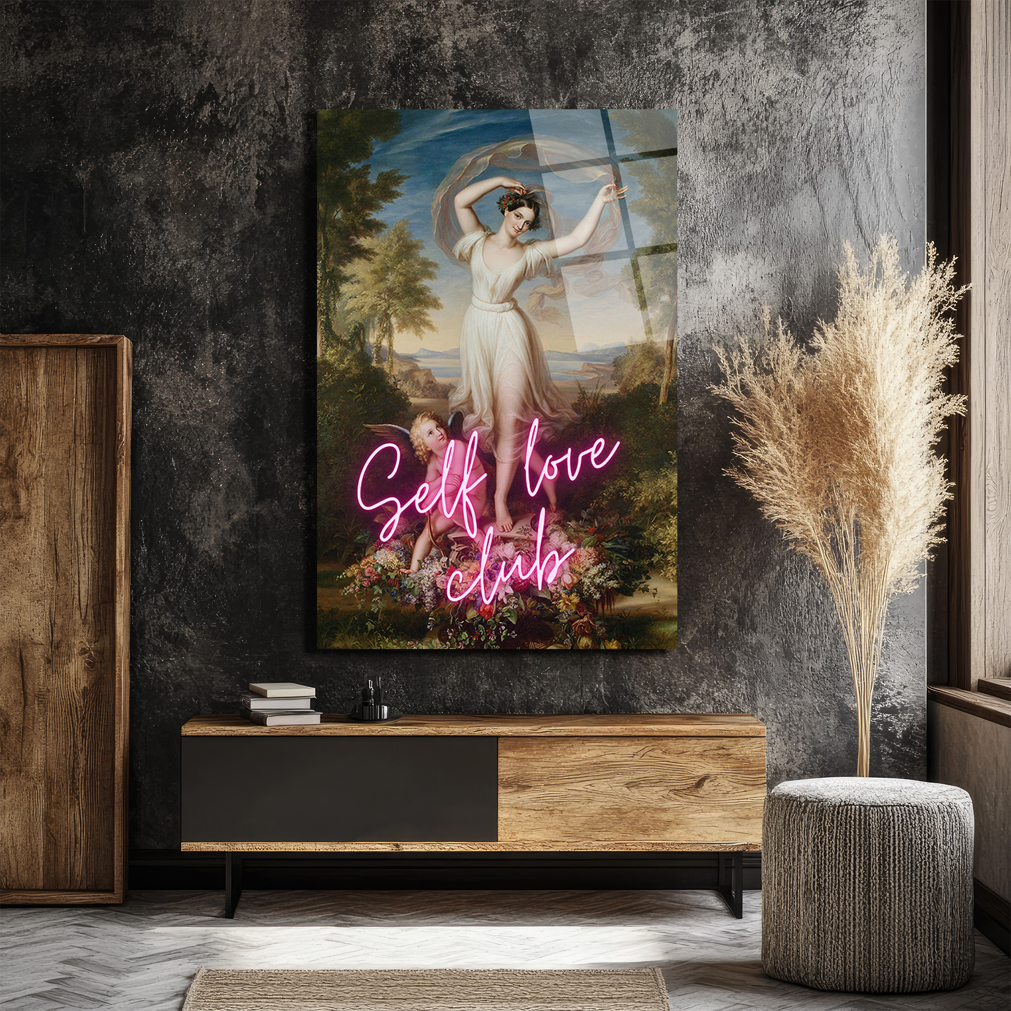 Self Love Club Neon Temalı Klasik Sanat Cam Tablo - Glazella Self Love Club Neon Temalı Klasik Sanat Cam Tablo - Glazella