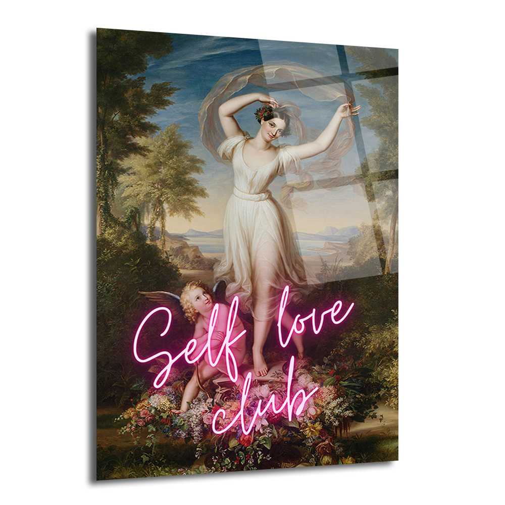 Self Love Club Neon Temalı Klasik Sanat Cam Tablo - Glazella Self Love Club Neon Temalı Klasik Sanat Cam Tablo - Glazella