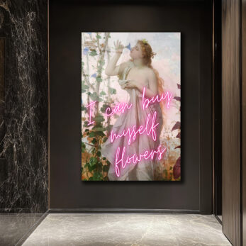 Kendime Çiçek Alabilirim Neon Yazılı Romantik Klasik Sanat Cam Tablo - Glazella Kendime Çiçek Alabilirim Neon Yazılı Romantik Klasik Sanat Cam Tablo - Glazella