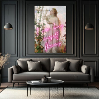 Kendime Çiçek Alabilirim Neon Yazılı Romantik Klasik Sanat Cam Tablo - Glazella Kendime Çiçek Alabilirim Neon Yazılı Romantik Klasik Sanat Cam Tablo - Glazella