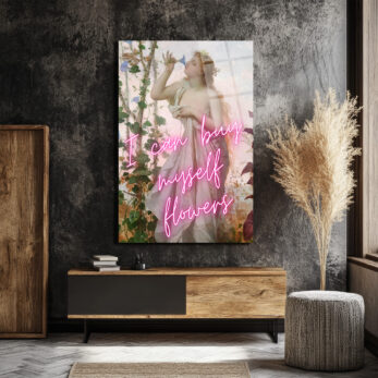 Kendime Çiçek Alabilirim Neon Yazılı Romantik Klasik Sanat Cam Tablo - Glazella Kendime Çiçek Alabilirim Neon Yazılı Romantik Klasik Sanat Cam Tablo - Glazella