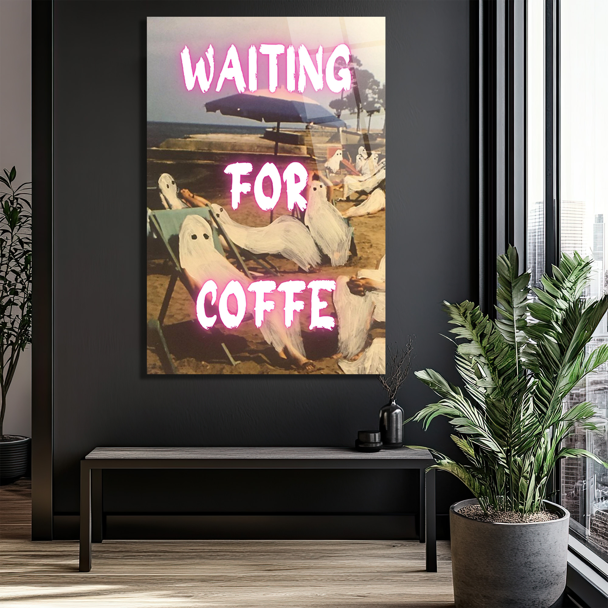 "Waiting For Coffee" Temalı Eğlenceli Hayaletler Cam Tablo - Glazella "Waiting For Coffee" Temalı Eğlenceli Hayaletler Cam Tablo - Glazella