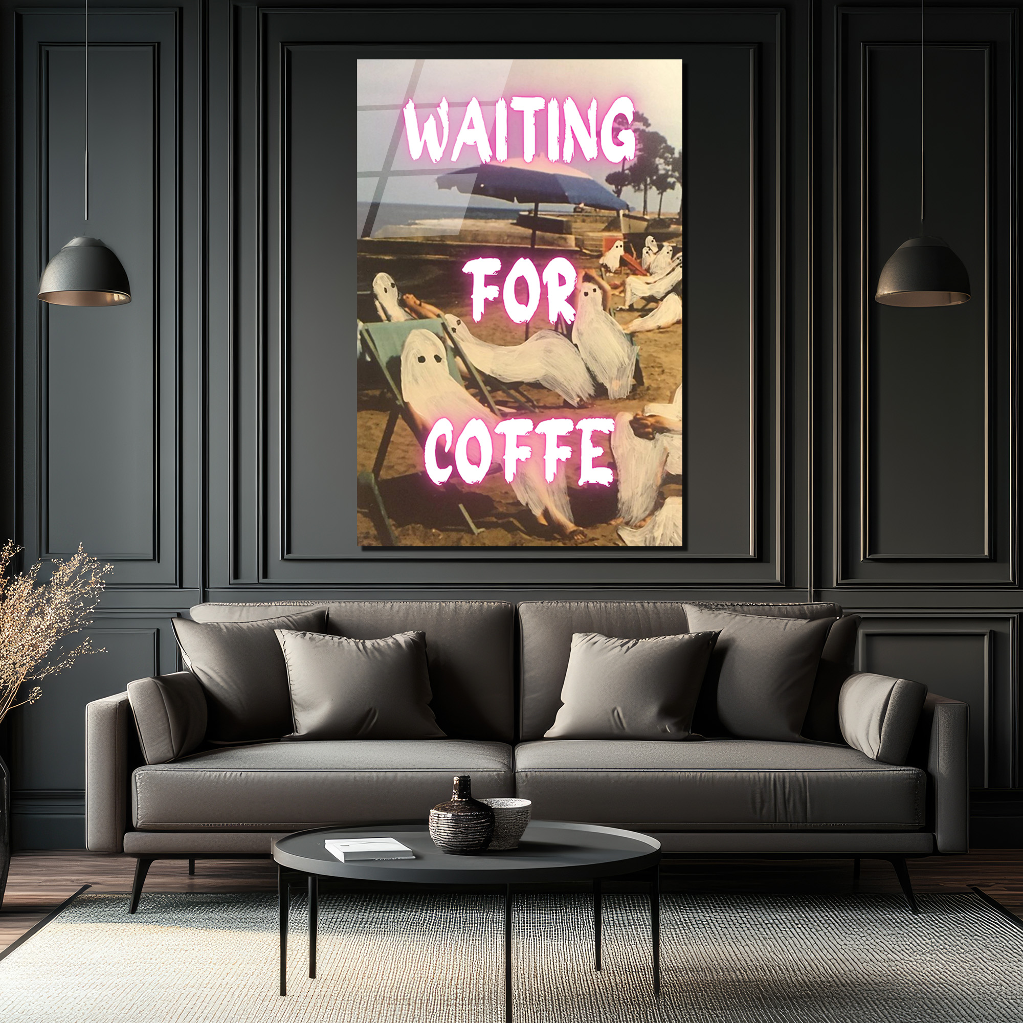 "Waiting For Coffee" Temalı Eğlenceli Hayaletler Cam Tablo - Glazella "Waiting For Coffee" Temalı Eğlenceli Hayaletler Cam Tablo - Glazella
