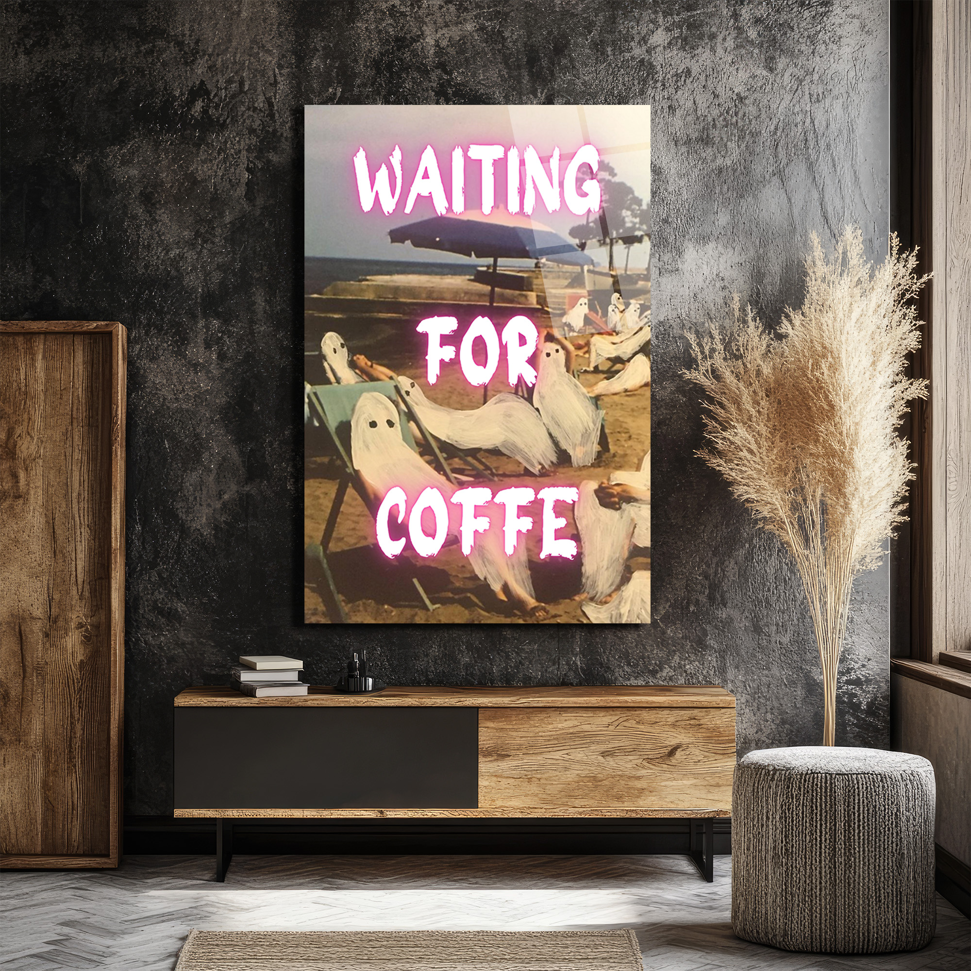 "Waiting For Coffee" Temalı Eğlenceli Hayaletler Cam Tablo - Glazella "Waiting For Coffee" Temalı Eğlenceli Hayaletler Cam Tablo - Glazella