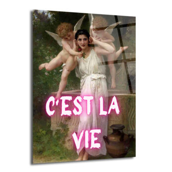 C'est La Vie Neon Yazılı Klasik Sanat Cam Tablo - Glazella