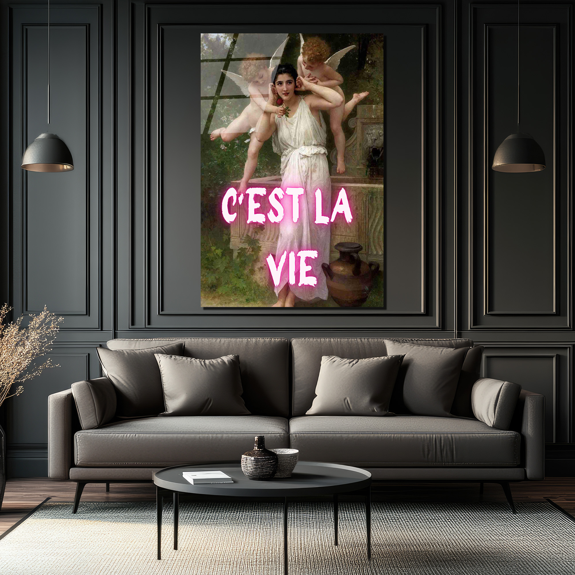 C'est La Vie Neon Yazılı Klasik Sanat Cam Tablo - Glazella C'est La Vie Neon Yazılı Klasik Sanat Cam Tablo - Glazella
