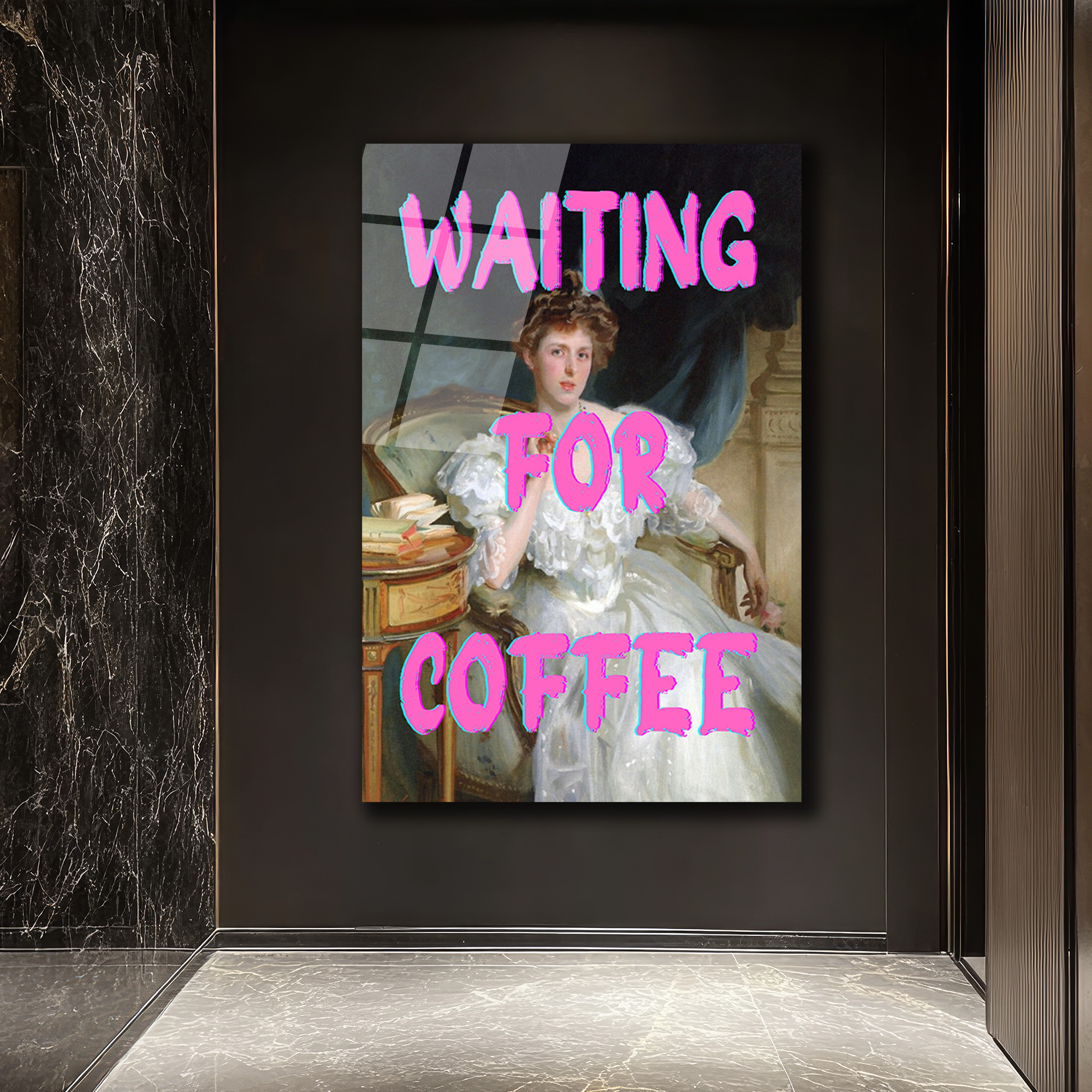 "Waiting For Coffee" Pop Art Klasik Cam Tablo - Mizahi Duvar Sanatı - Glazella "Waiting For Coffee" Pop Art Klasik Cam Tablo - Mizahi Duvar Sanatı - Glazella
