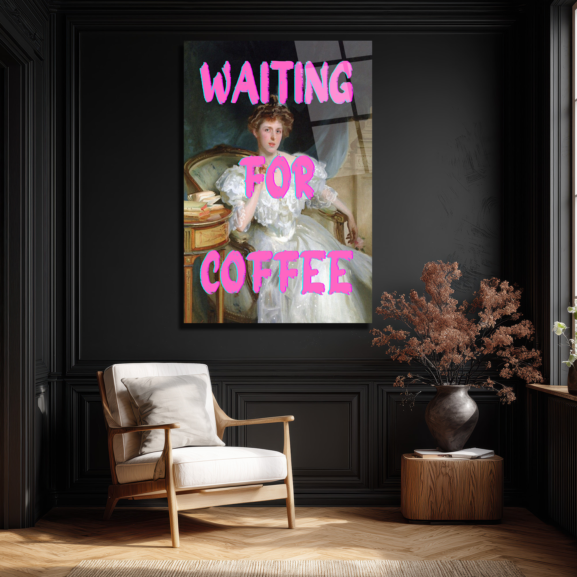 "Waiting For Coffee" Pop Art Klasik Cam Tablo - Mizahi Duvar Sanatı - Glazella "Waiting For Coffee" Pop Art Klasik Cam Tablo - Mizahi Duvar Sanatı - Glazella