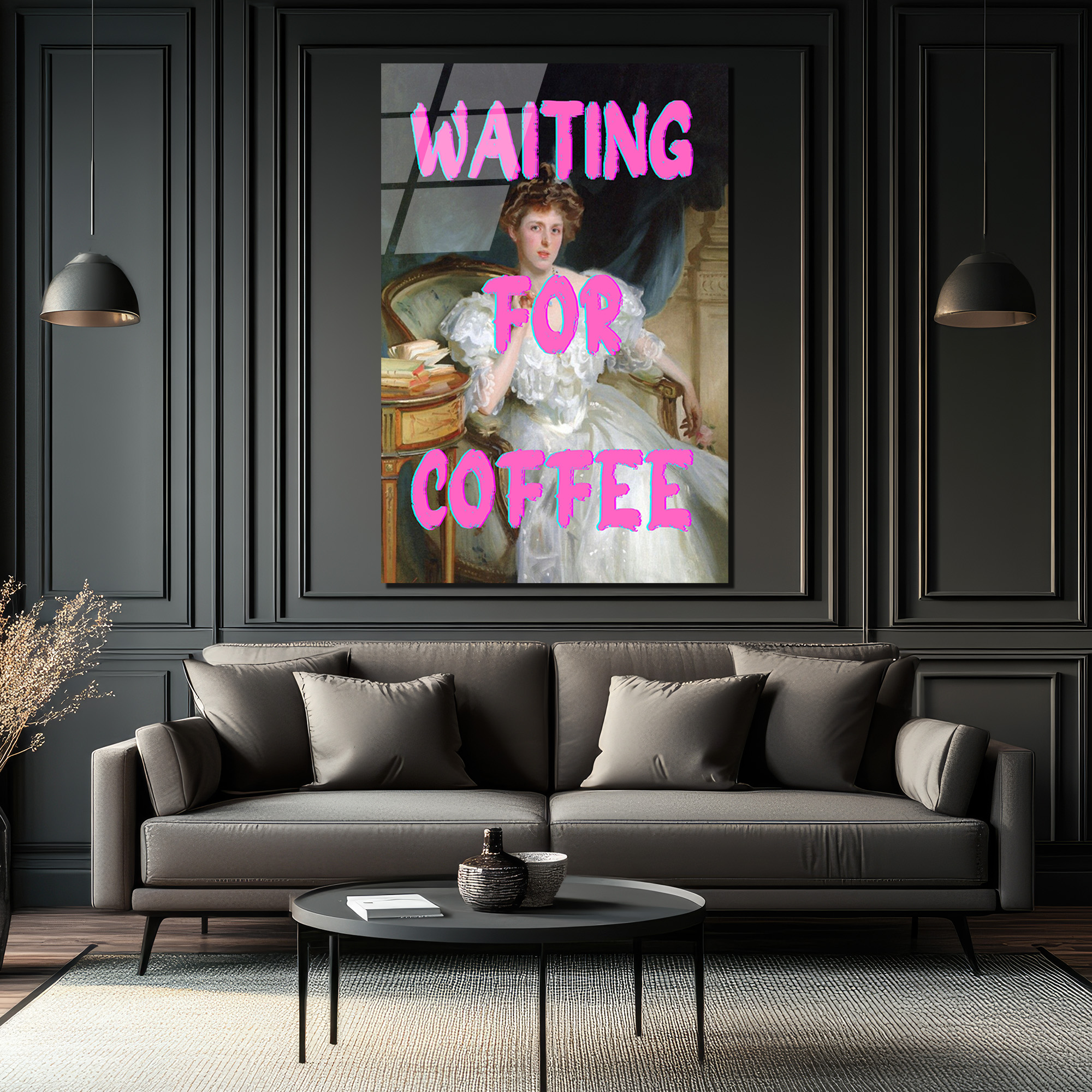 "Waiting For Coffee" Pop Art Klasik Cam Tablo - Mizahi Duvar Sanatı - Glazella "Waiting For Coffee" Pop Art Klasik Cam Tablo - Mizahi Duvar Sanatı - Glazella