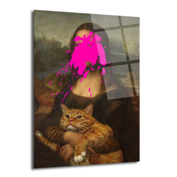 Asi Mona Lisa ve Kedi Pop Art Cam Tablo - Glazella
