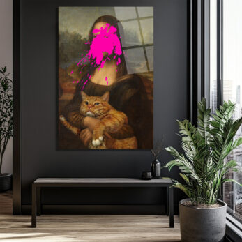 Asi Mona Lisa ve Kedi Pop Art Cam Tablo - Glazella