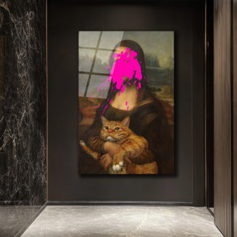 Asi Mona Lisa ve Kedi Pop Art Cam Tablo - Glazella