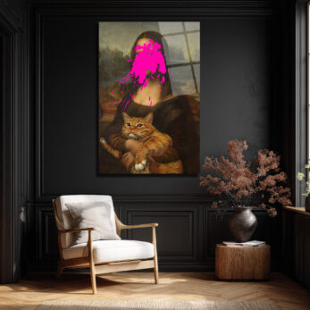Asi Mona Lisa ve Kedi Pop Art Cam Tablo - Glazella