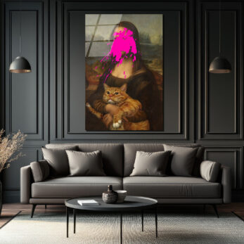 Asi Mona Lisa ve Kedi Pop Art Cam Tablo - Glazella