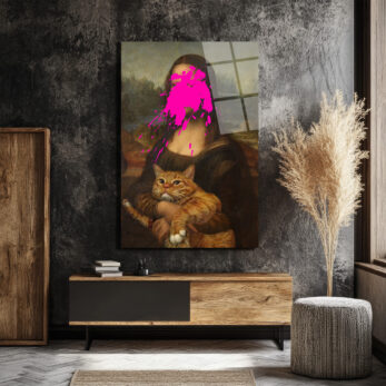 Asi Mona Lisa ve Kedi Pop Art Cam Tablo - Glazella