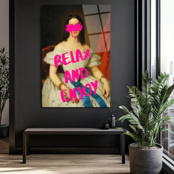 Relax And Enjoy Pop Art Kadın Portresi Cam Tablo - Glazella