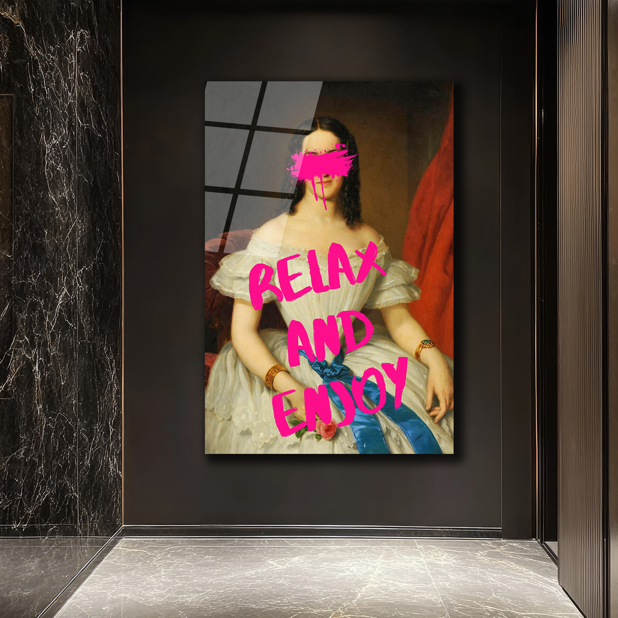 Relax And Enjoy Pop Art Kadın Portresi Cam Tablo - Glazella Relax And Enjoy Pop Art Kadın Portresi Cam Tablo - Glazella