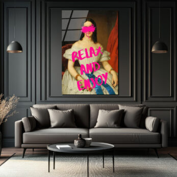 Relax And Enjoy Pop Art Kadın Portresi Cam Tablo - Glazella Relax And Enjoy Pop Art Kadın Portresi Cam Tablo - Glazella
