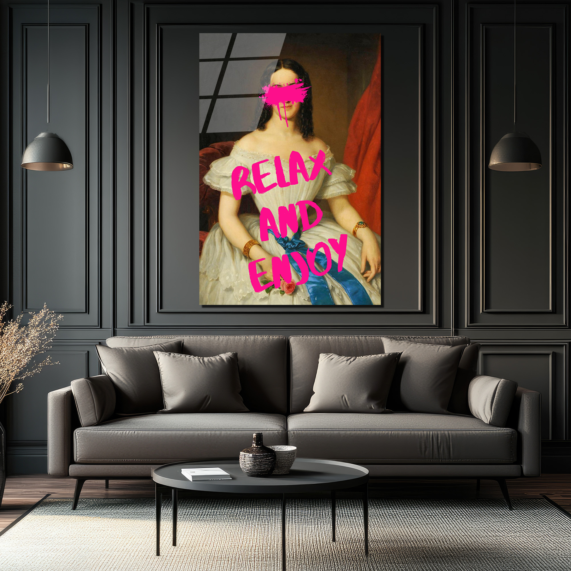 Relax And Enjoy Pop Art Kadın Portresi Cam Tablo - Glazella Relax And Enjoy Pop Art Kadın Portresi Cam Tablo - Glazella