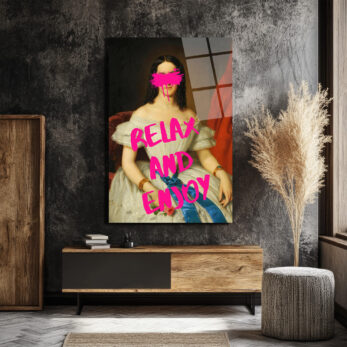 Relax And Enjoy Pop Art Kadın Portresi Cam Tablo - Glazella Relax And Enjoy Pop Art Kadın Portresi Cam Tablo - Glazella