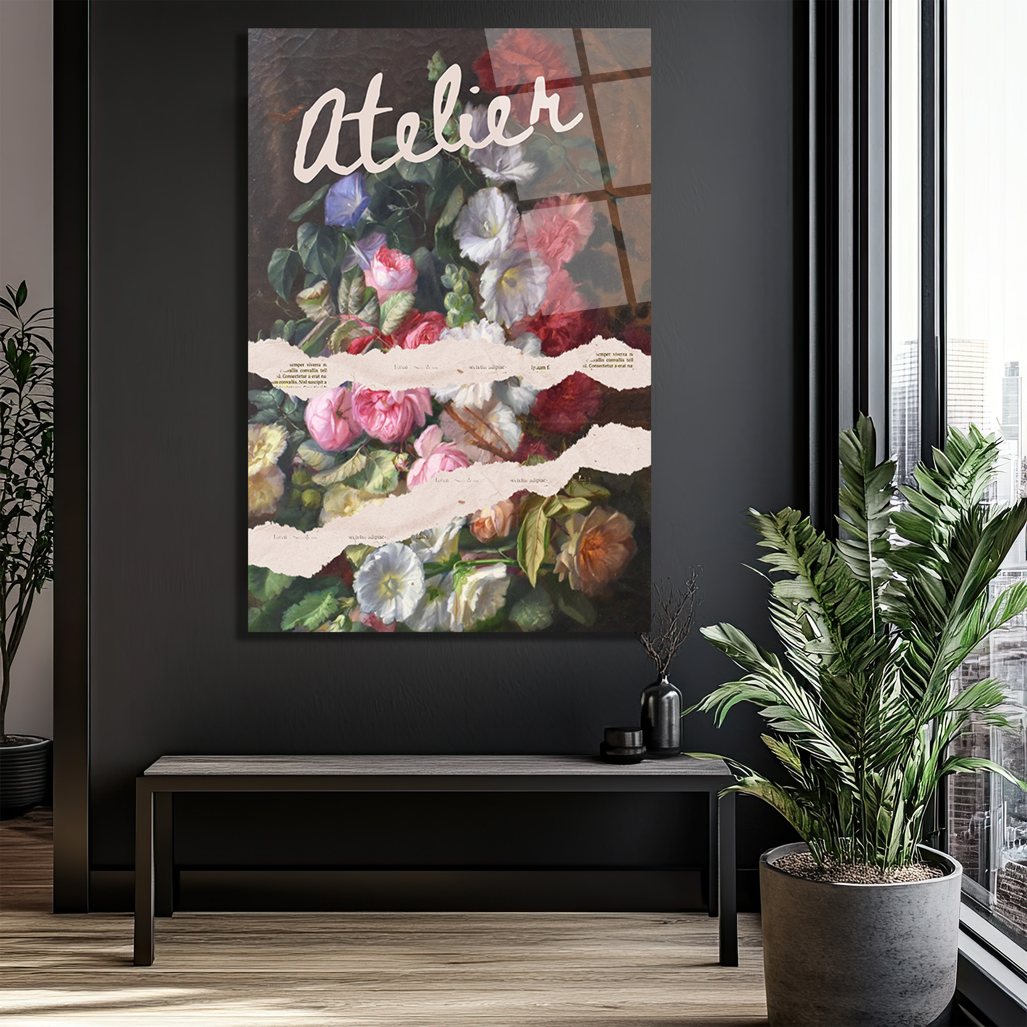 Atelier Çiçek Buketi Temalı Sanatsal Cam Tablo - Glazella Atelier Çiçek Buketi Temalı Sanatsal Cam Tablo - Glazella