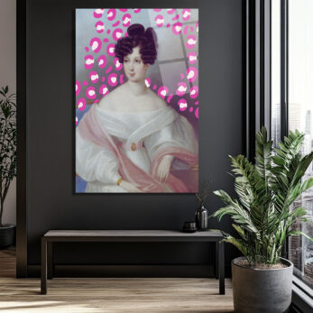 Klasik Portre Pembe Leopar Desenli Modern Cam Tablo - Glazella