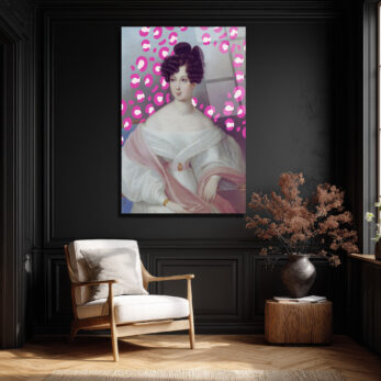 Klasik Portre Pembe Leopar Desenli Modern Cam Tablo - Glazella